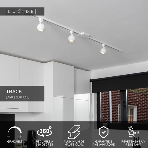 Lucide TRACK FAVORI Spot sur rail - Système de rail monophasé / Éclairage sur rail - 1xGU10 - Blanc (Extension) - USP